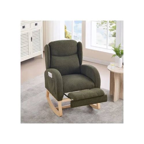 Fauteuil À Bascule, Fauteuil Inclinable, Repose-Pieds Réglable, Dossier Haut, Tissu Ours En Peluche, Vert