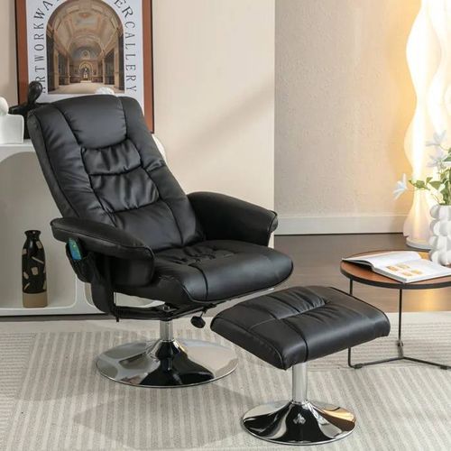 Fauteuil De Massage Avec Rembourrage En Pu Et Repose-Pieds, Équipé D'un Repose-Pieds Avec Mécanisme De Massage À 5 Points, Noir