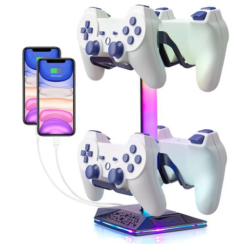 Todeco Support manette de jeu pour nintendo switch/xbox, support casque gamer rgb, avec 10 modes de lumière, 2 ports usb, accessoires de manette