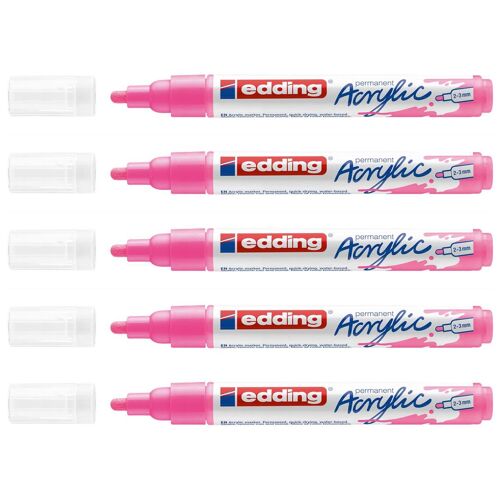 Edding Lot De 5 Marqueurs Acrylique Moyen 5100 Rose Fluorescent 2-3 Mm