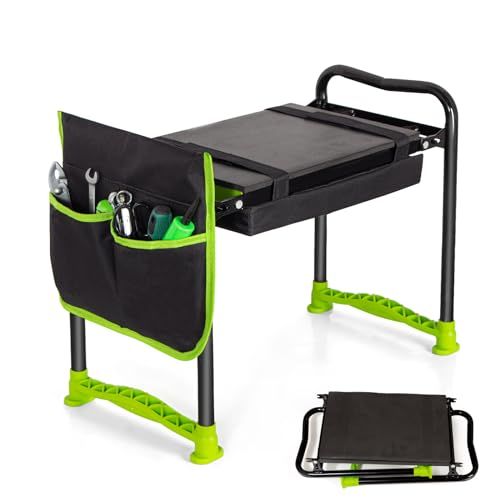Todeco Banc Agenouilloir De Jardin, Repose Genoux Avec 2 Types De Coussins Et Sac À Outils, Genouillère Et Siège De Jardin Pliable, Tapis De Pelouse Et Coussinets Doux Pour Genoux De Jardinage