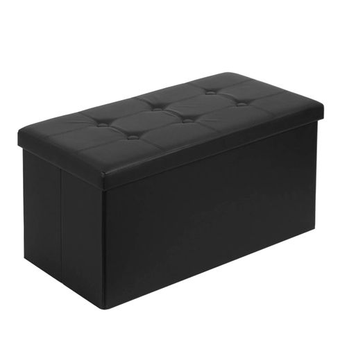Todeco Coffre De Rangement Avec 2 En 1 Couvercle, Banc De Rangement Pliable Similicuir, Ottoman Avec Espace De Stockage, Pouf Rangement Interieur 80l