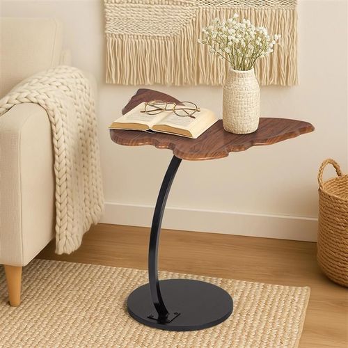 Todeco Table D'appoint Bout De Canapé Papillon Design, Table Basse En Forme De C, Table Mobile Avec Cadre En Acier