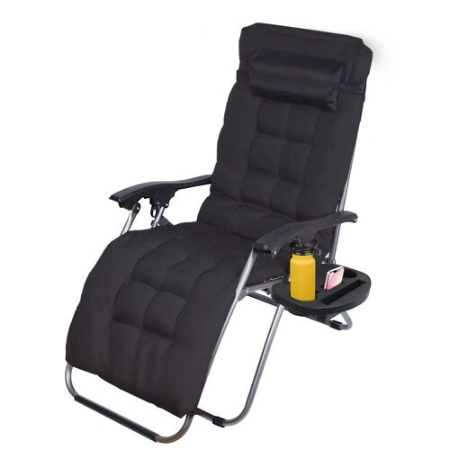 Todeco Chaise Longue Pliante Avec Coussin Amovible, 2 En 1 Transat De Plage Avec Porte-Gobelet, D'accoudoirs Réglables, Respirantes Textilène
