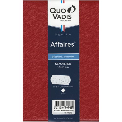 Quo Vadis Agenda 2026 "Affaires" Rouge 10x15cm