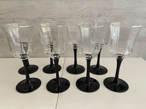 Lot De 8 Verres À Pieds Vin Vintage France Arcoroc Luminarc Collection Esso 1980