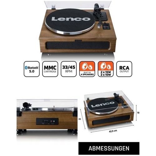 Platine Disque Vinyle Bois -Bluetooth 5.0 - Stéréo - Vintage Bois 4 haut-parleurs intégrés