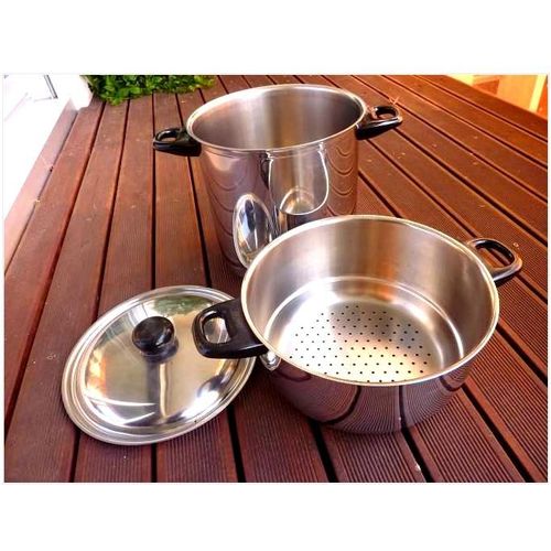 Sitram Grand Couscoussier 3 Elements Inoxydable  Passoire Couvercle Marmite Faitout Cuisson Vapeur 10 Litres Repas Regionaux Gastronomie Ustensile Cuisine Pratic Cuisiner Dietetic Acier Inox Backelite