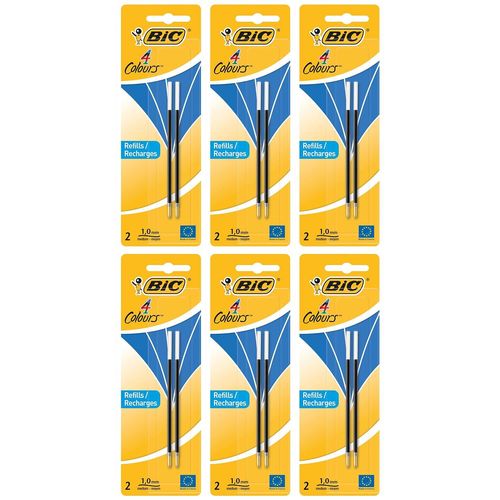 Bic Lot De 6 Packs 2 Recharges Pour Stylo Bille 4 Couleurs Pointe Moyenne 1 Mm Bleu