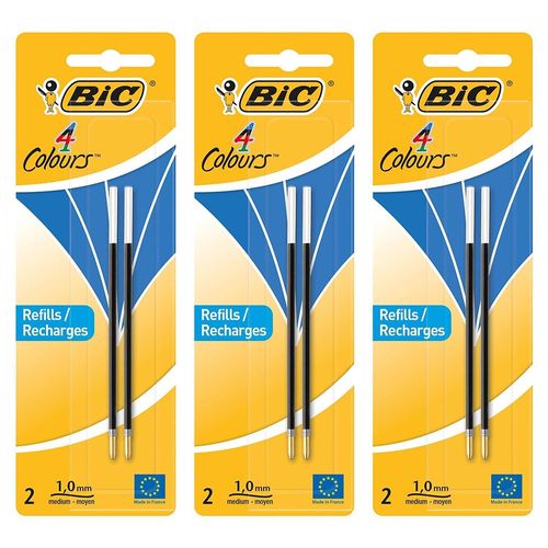 Bic Lot De 3 Packs 2 Recharges Pour Stylo Bille 4 Couleurs Pointe Moyenne 1 Mm Bleu