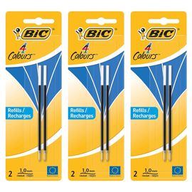 Bic Lot De 3 Packs 2 Recharges Pour Stylo Bille 4 Couleurs Pointe Moyenne 1 Mm Bleu