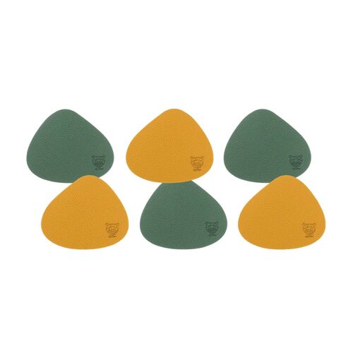 Sous-Verre Curve Réversible - 6 Pièces - Jaune Moutarde Et Vert Sapin