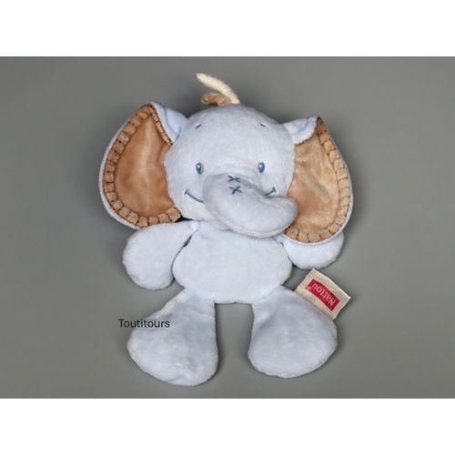 Doudou éléphant semi plat bleu beige Nattou