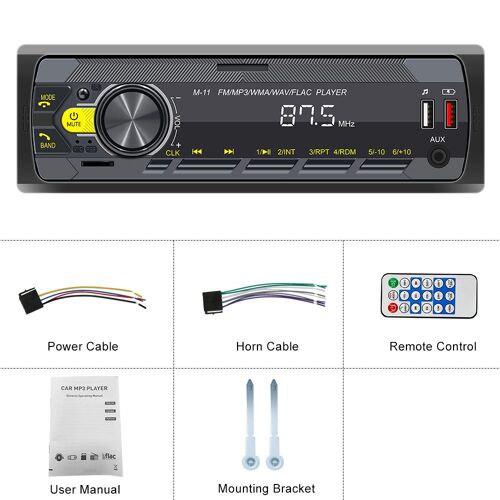 Autoradio 1 DIN, Lecteur MP3/USB/TF/FM/BT, Stéréo Numérique avec Double Port USB, Écran LCD