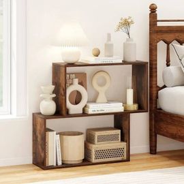 Bibliothèque Géométrique À 3 Niveaux Costway, 2 Compartiments Cubiques, Étagère De Rangement Ouverte Pour Salon Bureau Étude,Marron