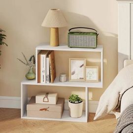 Bibliothèque Géométrique À 3 Niveaux Costway, 2 Compartiments Cubiques, Étagère De Rangement Ouverte Pour Salon Bureau Étude, Blanc