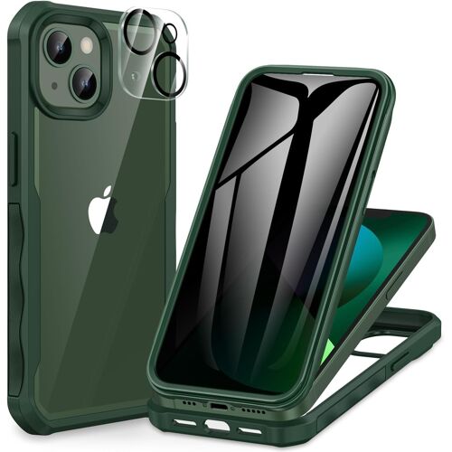 TRAHOO-Anti Espion Coque iPhone 14 / iPhone 13, avec Protection écran Verre Trempé Anti Espion et Protecteur Caméra [9H HD] 360° Antichoc Téléphone Housse Double Face Case Intégrale Etui - Vert