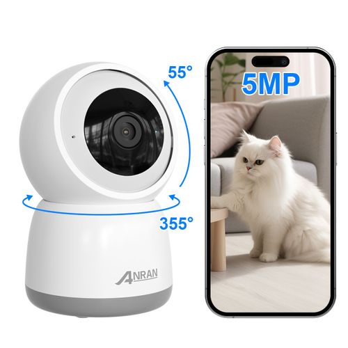 Caméra de Surveillance WiFi intérieure ANRAN 4K 5MP UHD 360° Détection de Mouvement-Suivi automatique- pour bébé ou animaux