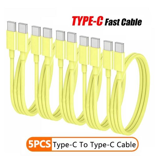 Type C à Type C PD câble de charge rapide pour téléphone 15 16 Huawei Xiaomi Samsung Type C câble de tissage accessoires ligne de données Yellow 5PCS 1m