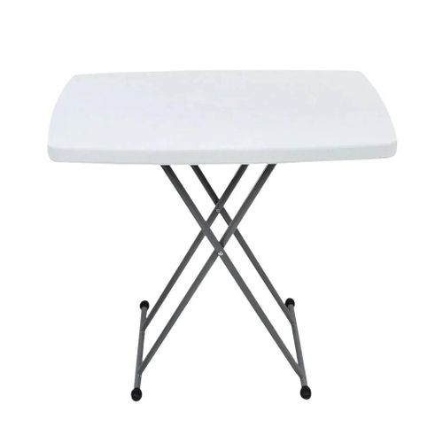Todeco Table Pliante Ajustable, Table Compacte et Pliable, 76 x 50 x 51/63/74 cm, Blanc, Matériau: HDPE, Acier