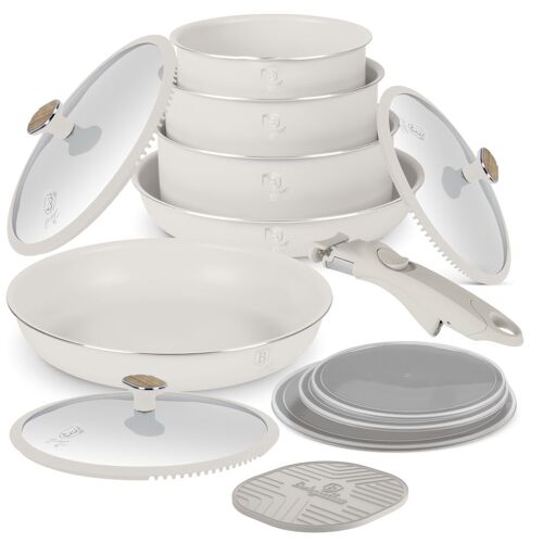 Berlinger Haus Ensemble De Cuisine 13 Pièces - Aluminium Empilable, Antiadhésif Titanpro, Induction Turbo, Compatible Four, Style Minimaliste, Collection Sahara Nordic