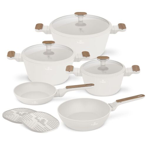 Berlinger Haus Ensemble De Casseroles Et Poêles Antiadhésives, Aluminium Forgé, Induction, 10 Pièces, Titanpro, Ergonomie Et Style Nordique, Collection Sahara Nordic