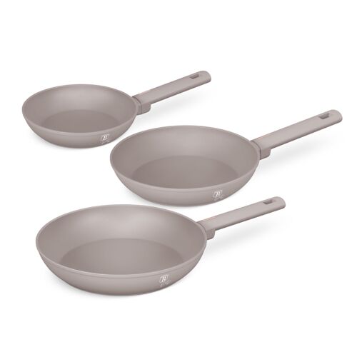 Berlinger Haus Jeu De Poêles Antiadhésives, Aluminium Forgé, Induction, Manche Ergonomique, Sans Pfoa, 20/24/28 Cm, Collection Taupe