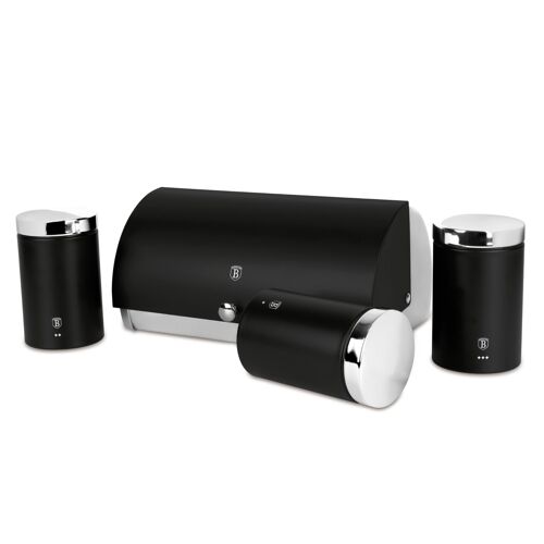 Berlinger Haus Boîte À Pain Avec Ensemble De 3 Bocaux, Acier Inoxydable Noir Mat, Rangement Pour Pain, Sucre, Thé Et Café, Design Moderne, Ouverture Et Fermeture Faciles