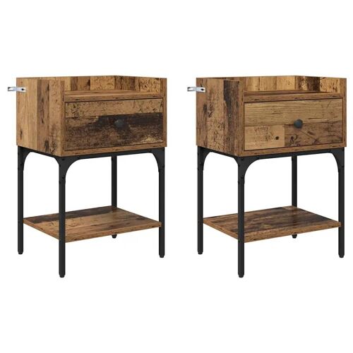 vidaXL Table de chevet avec tiroir 2 pcs Bois ancien 40 x 29 x 60 cm