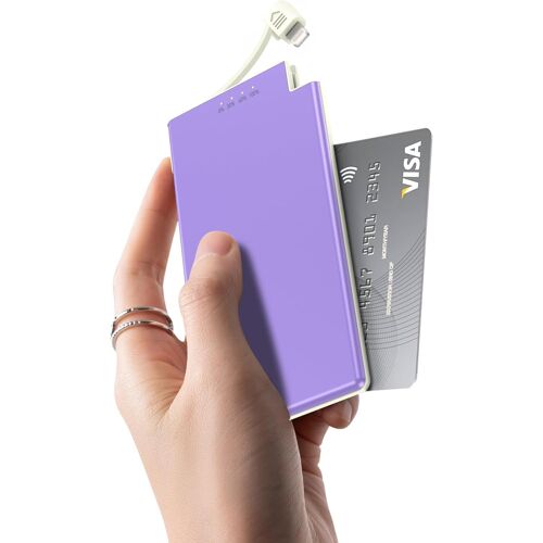 Batterie Externe 5000mah, Câble Iphone Intégré Pour Iphone 14 Et Anciens Modèles, Pas Pour Usb-C, 6.8mm Powerbank Slim, Batterie Portable- Violet+Blanc