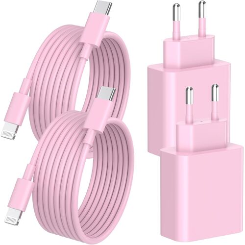 JGD-Chargeur Rapide iPhone 14 13 Pro Max, 4-Pack [Apple MFi Certifié] Chargeur Mural USB C PD 20W avec Câble de Charge Rapide USB C vers Lightning de 2 Mètres avec iPhone 14 13 12 11 Pro Max XS XR, R