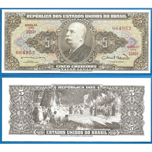 Bresil 5 Cruzeiros 1963 Neuf Sign 12 Estampa 2a Billet Brasil Brazil Cruzeiro Real Reais