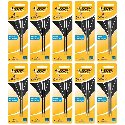 Bic Lot De 10 Packs 2 Recharges Pour Stylo Bille 4 Couleurs Pointe Moyenne 1 Mm Noir