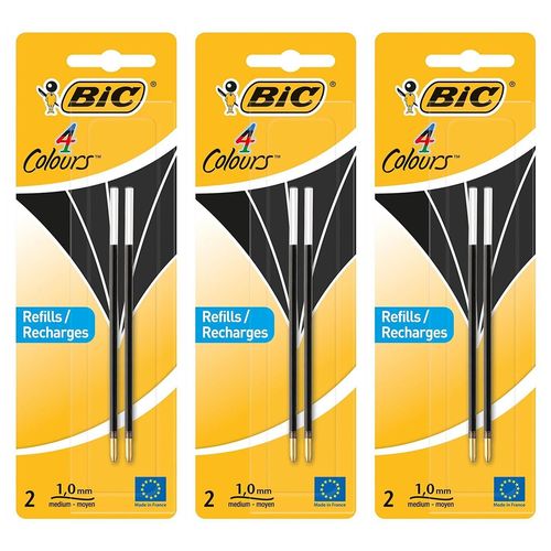 Bic Lot De 3 Packs 2 Recharges Pour Stylo Bille 4 Couleurs Pointe Moyenne 1 Mm Noir