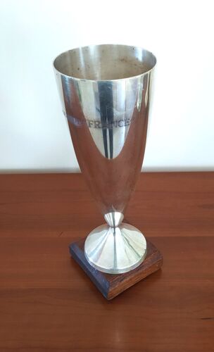 Rare Coupe Trophee En Metal Argente Avec Poincons Paquebot "France" Annees 60'