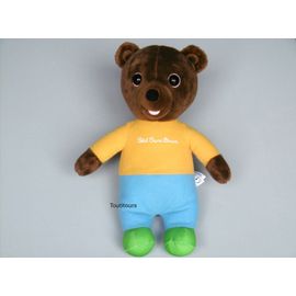 Doudou Petit ours brun bleu jaune vert Jemini
