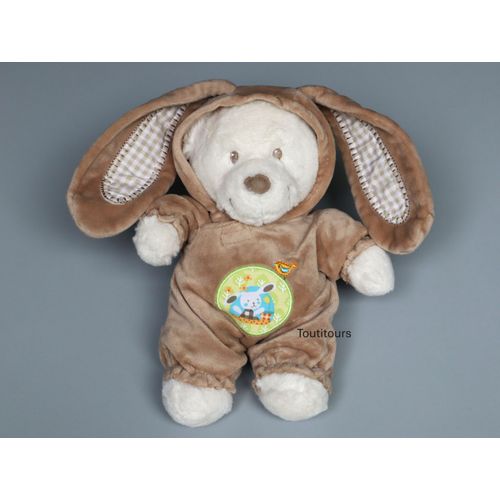 Doudou ours blanc déguisé lapin beige Nicotoy
