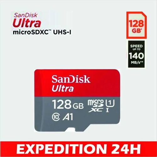 Carte mémoire SanDisk 128 Go Ultra microSDXC UHS-I Classe 10 U1 Vidéos Full HD Jusqu'à 140 Mo s Vitesse de lecture Vitesse Mbps 10x
