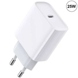 Chargeur Rapide USB-C 25W Blanc pour iPhone 17 Pro Max, iPhone 17 Air, iPhone 16, iPhone 16 Plus