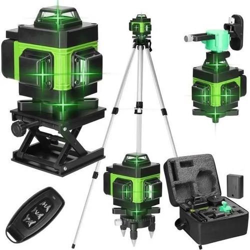 Niveau Laser 4 X 360° 4D 16 Lignes,2 Batteries 2400mAh,avec Trépied Télescopique,Auo-Équilibrage Laser Vert Rotatif Niveau Vertical
