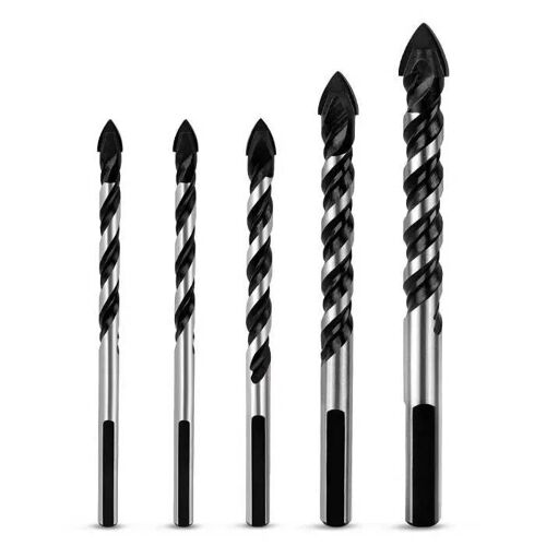 5 Pcs Jeu de forets multimateriaux pour carrelage, beton, brique, verre, plastique et bois Mur de briques en carbure de tungstene