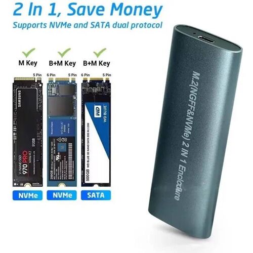 Boîtier M.2 NVME SSD vers USB 3.1, boîtier M2 NVMe double protocole 10Gbps, adaptateur de boîtier PCIe NGFF SATA M2 NVMe avec OTG