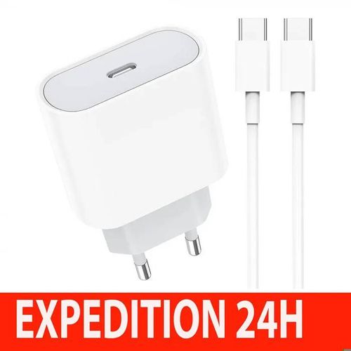 Chargeur Rapide 20w Usb-C + Câble Usb-C Blanc Pour Iphone 15 Pro Max, Iphone 15