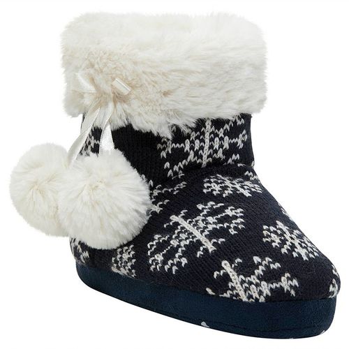 Chaussures Chaussons Forme Botte En Tricot Avec Pompons Et Doublure Sherpa Bleu Foncé