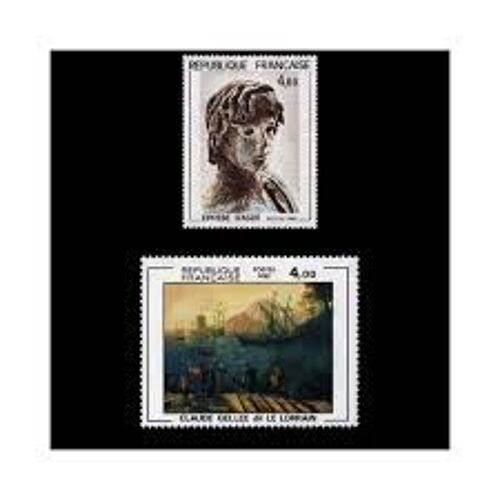 Art : Statue "L'Éphèbe D'Agde" Et "Embarquerment À Ostie" De Claude Gellée La Paire Année 1982 N° 2210 2211 Yvert Et Tellier Luxe