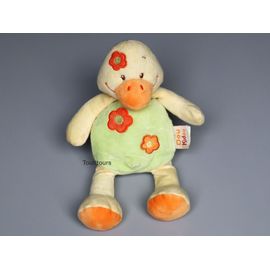 Doudou canard jaune orange vert fleur Doukidou