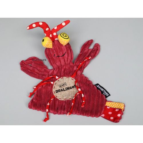 Doudou crabe plat bordeaux jaune Déglingos