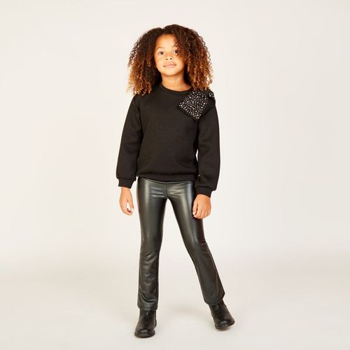 Sweat Molleton Avec Gros N?Ud À Strass Pour Fille - Noir