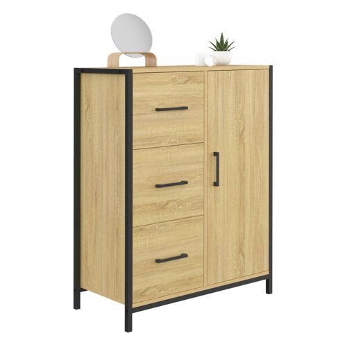 Commode de rangement salle de bain DETROIT 3 tiroirs 1 placard design industriel
