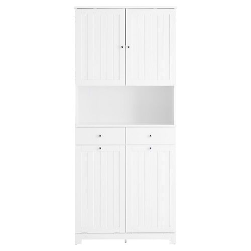 SoBuy Colonne Salle de Bain Rangement avec 2 Paniers à Linge & 2 Tiroirs Meuble Salle de Bain Haut 78x38x181cm Armoire Fermée avec Étagère Ouverte Meuble Rangement Gain de Place pour WC BZR215-W